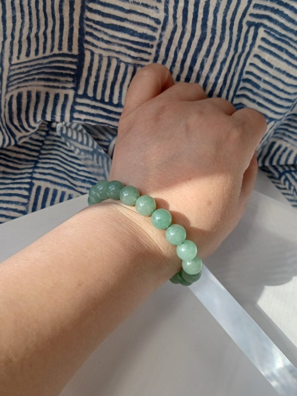 Green aventurine stone with 14 K yellow gold over sterling silver bracelet
